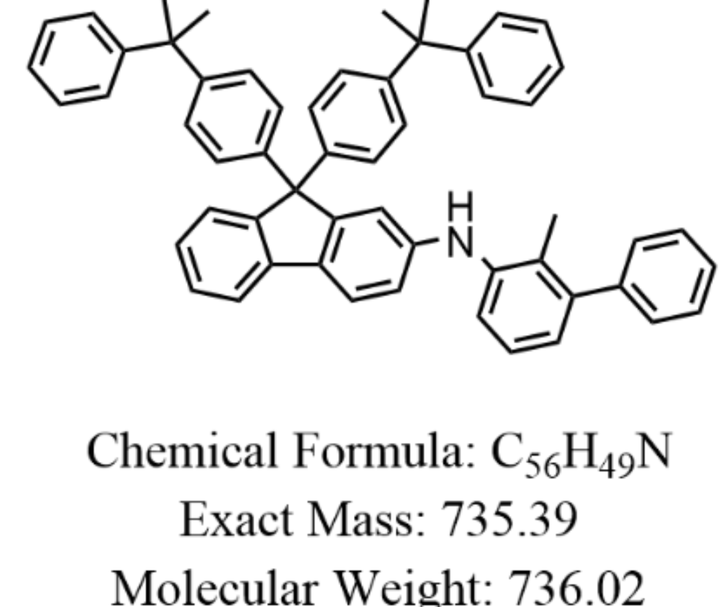N-(2-methyl-[1,1'-biphenyl]-3-yl)-9,9-bis(4-(2-phenylpropan-2-yl)phenyl)-9H-fluoren-2-amine structure